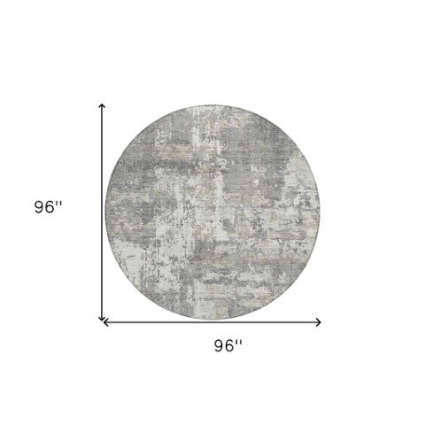 Homeroots 3' Black And Gray Abstract Washable Area Rug - Versatile Indoor Outdoor Design For Any Space 8' Round Polyester 597970