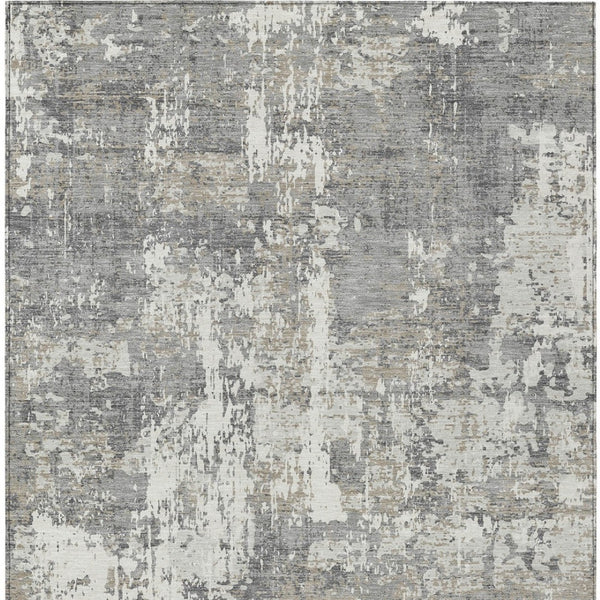 Homeroots 3' Black And Gray Abstract Washable Area Rug - Versatile Indoor Outdoor Design For Any Space 8' X 10' Polyester 597971