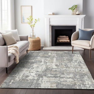 Homeroots 3' Black And Gray Abstract Washable Area Rug - Versatile Indoor Outdoor Design For Any Space 9' X 12' Polyester 597972