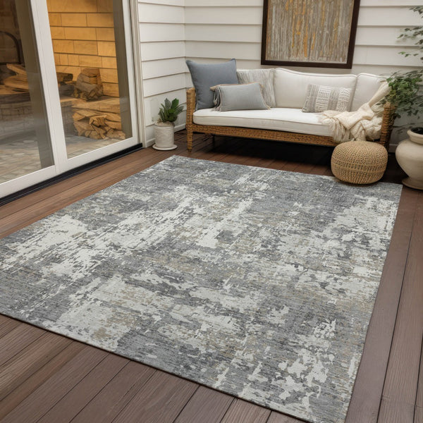 Homeroots 3' Black And Gray Abstract Washable Area Rug - Versatile Indoor Outdoor Design For Any Space 10' X 14' Polyester 597973