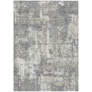 HomeRoots 5' Gray and Ivory Abstract Area Rug - Stylish, Washable, Durable Design for Indoor and Outdoor Use 10' X 14' 597973
