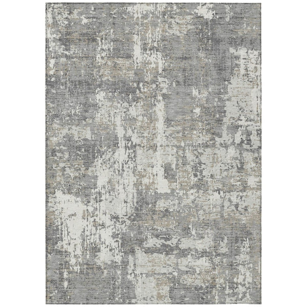 HomeRoots 5' Gray and Ivory Abstract Area Rug - Stylish, Washable, Durable Design for Indoor and Outdoor Use 10' X 14' 597973