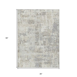 Homeroots 3' Black And Gray Abstract Washable Area Rug - Versatile Indoor Outdoor Design For Any Space 3' X 5' Polyester 597974