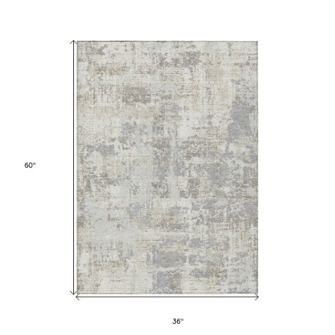 Homeroots 3' Black And Gray Abstract Washable Area Rug - Versatile Indoor Outdoor Design For Any Space 3' X 5' Polyester 597974