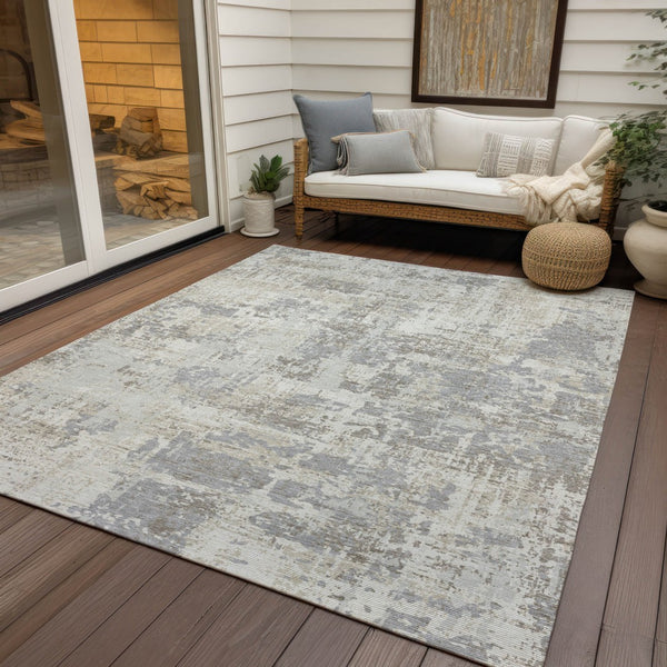 Homeroots 3' Black And Gray Abstract Washable Area Rug - Versatile Indoor Outdoor Design For Any Space 3' X 5' Polyester 597974