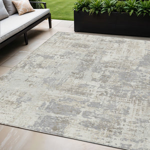 Homeroots 3' Black And Gray Abstract Washable Area Rug - Versatile Indoor Outdoor Design For Any Space 5' X 8' Polyester 597975
