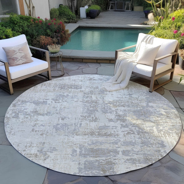 Homeroots 3' Black And Gray Abstract Washable Area Rug - Versatile Indoor Outdoor Design For Any Space 8' Round Polyester 597976
