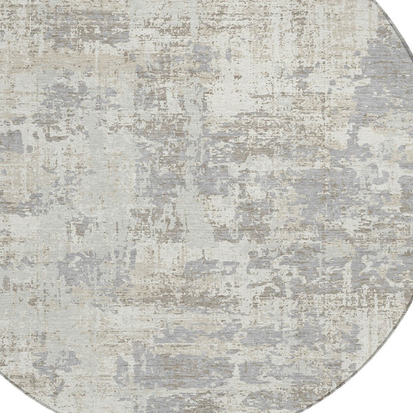 Homeroots 3' Black And Gray Abstract Washable Area Rug - Versatile Indoor Outdoor Design For Any Space 8' Round Polyester 597976