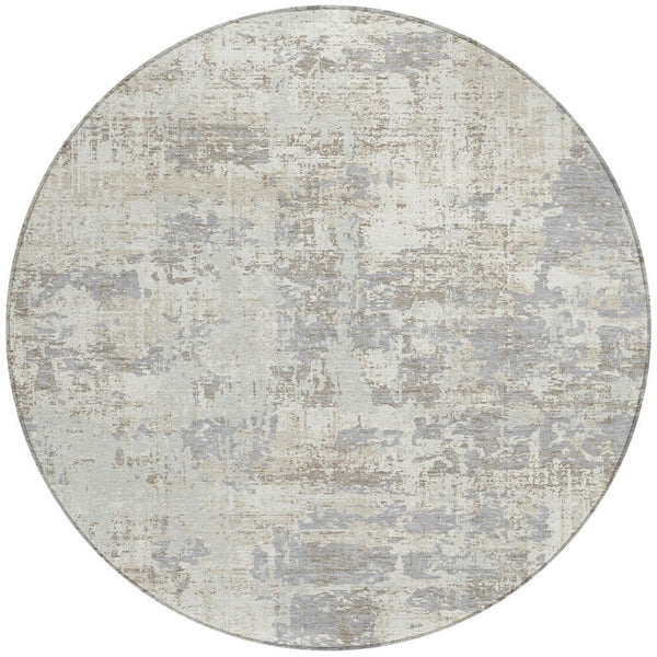 Homeroots 3' Black And Gray Abstract Washable Area Rug - Versatile Indoor Outdoor Design For Any Space 8' Round Polyester 597976