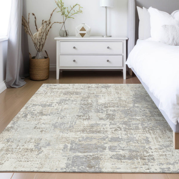 Homeroots 3' Black And Gray Abstract Washable Area Rug - Versatile Indoor Outdoor Design For Any Space 8' X 10' Polyester 597977