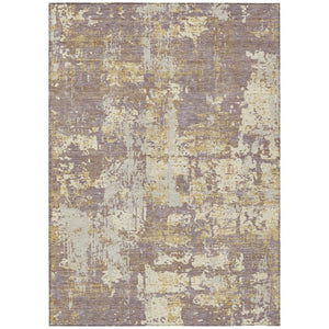 HomeRoots 5' Contemporary Lavender Gold Beige Abstract Washable Area Rug for Indoor and Outdoor Elegance 5' X 8' 597981
