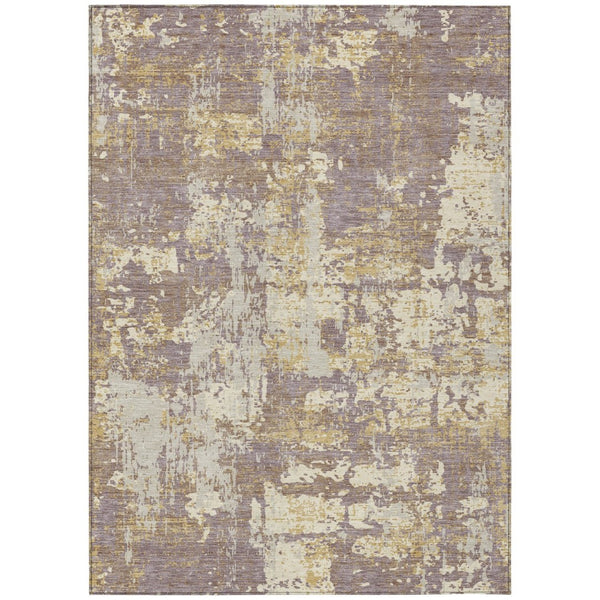 HomeRoots 5' Contemporary Lavender Gold Beige Abstract Washable Area Rug for Indoor and Outdoor Elegance 5' X 8' 597981