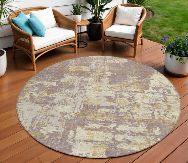 Homeroots 3' Black And Gray Abstract Washable Area Rug - Versatile Indoor Outdoor Design For Any Space 8' Round Polyester 597982