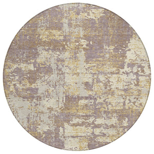 HomeRoots 5' Contemporary Lavender Gold Beige Abstract Washable Area Rug for Indoor and Outdoor Elegance 8' Round 597982