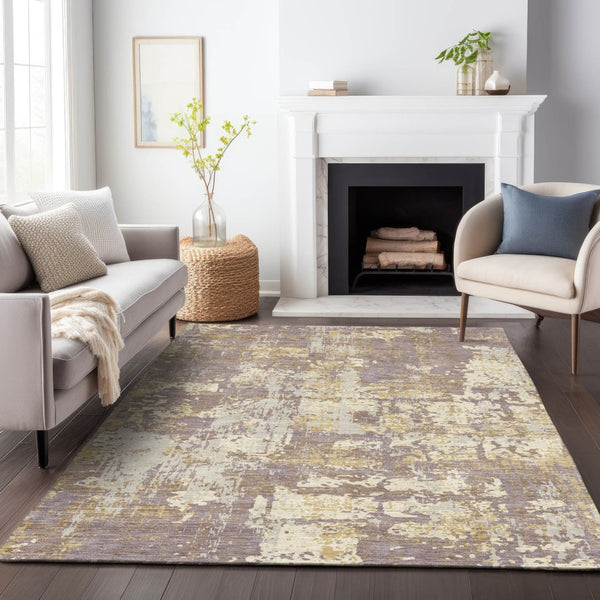 HomeRoots 5' Contemporary Lavender Gold Beige Abstract Washable Area Rug for Indoor and Outdoor Elegance 8' X 10' 597983