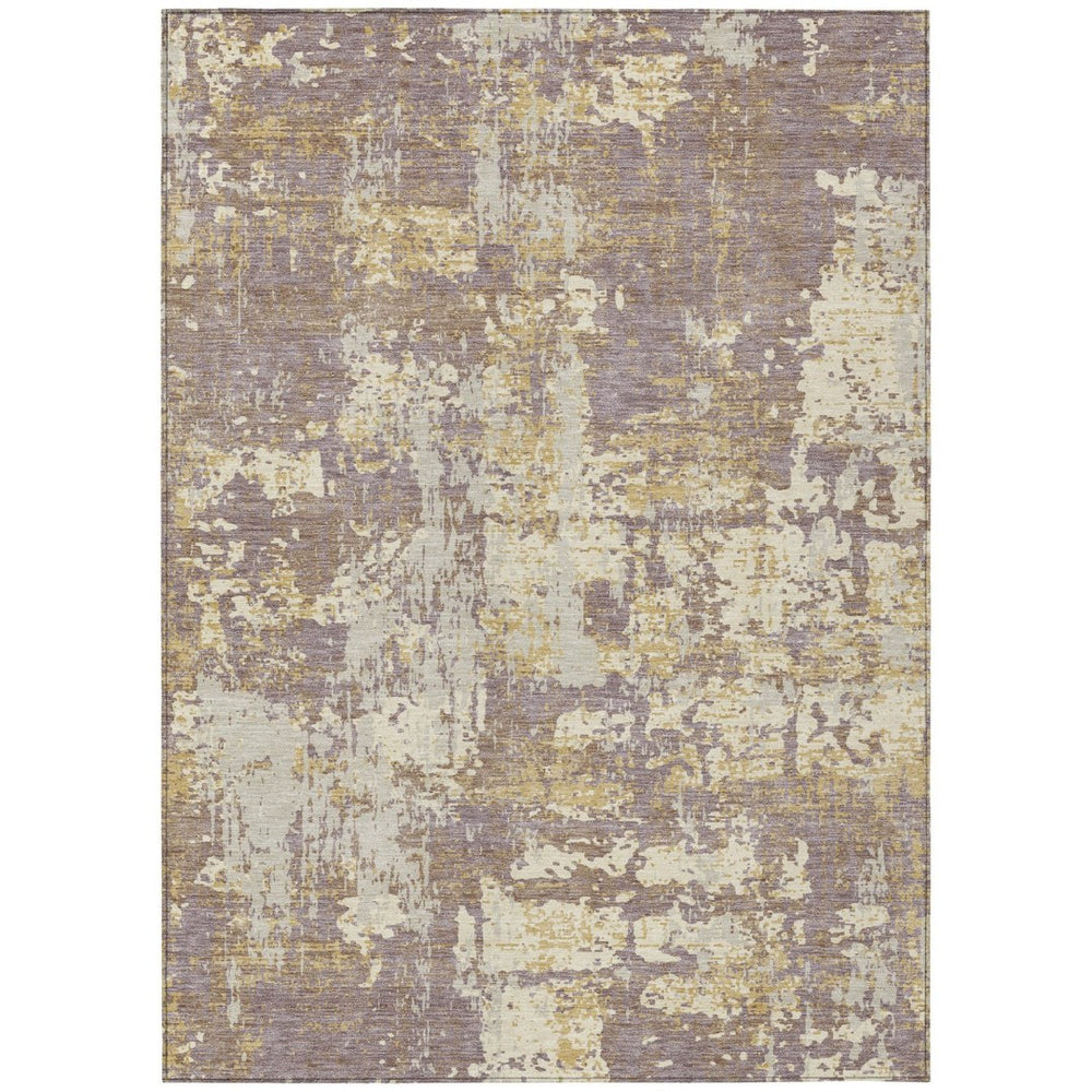 HomeRoots 5' Contemporary Lavender Gold Beige Abstract Washable Area Rug for Indoor and Outdoor Elegance 10' X 14' 597985