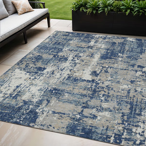 Homeroots 3' Black And Gray Abstract Washable Area Rug - Versatile Indoor Outdoor Design For Any Space 5' X 8' Polyester 597987
