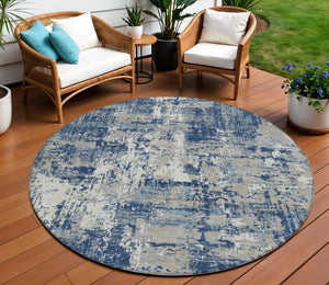 Homeroots 3' Black And Gray Abstract Washable Area Rug - Versatile Indoor Outdoor Design For Any Space 8' Round Polyester 597988