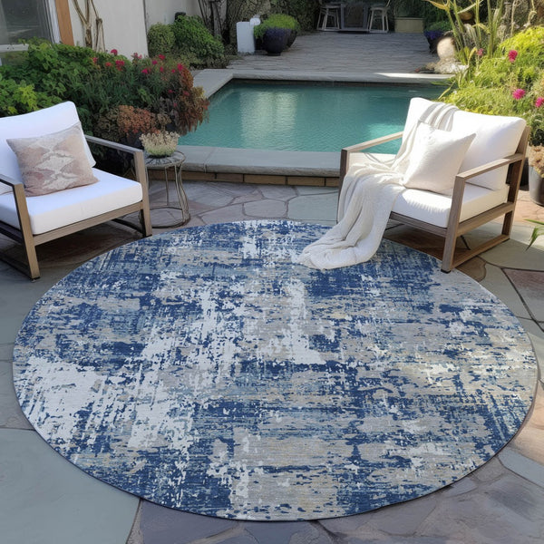 Homeroots 3' Black And Gray Abstract Washable Area Rug - Versatile Indoor Outdoor Design For Any Space 8' Round Polyester 597988