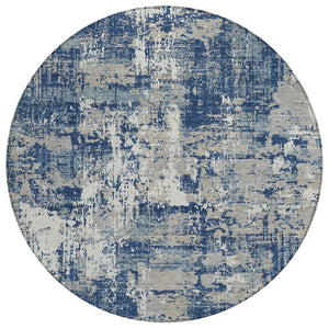 HomeRoots 5' Modern Abstract Washable Area Rug in Navy, Gray, and Ivory - Stylish Indoor/Outdoor Durability 8' Round 597988