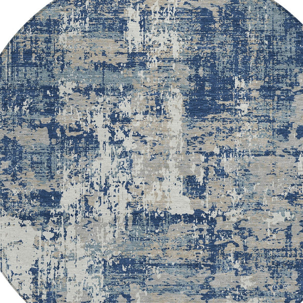 Homeroots 3' Black And Gray Abstract Washable Area Rug - Versatile Indoor Outdoor Design For Any Space 8' Round Polyester 597988