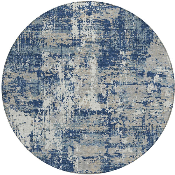 Homeroots 3' Black And Gray Abstract Washable Area Rug - Versatile Indoor Outdoor Design For Any Space 8' Round Polyester 597988