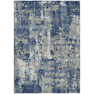 HomeRoots 9' X 12' Abstract Navy Blue Gray Ivory Rug - Washable, Durable, Modern Design for Indoor & Outdoor Use 597990