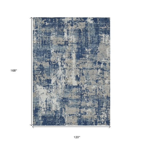 Homeroots 3' Black And Gray Abstract Washable Area Rug - Versatile Indoor Outdoor Design For Any Space 10' X 14' Polyester 597991