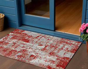 Homeroots 3' Black And Gray Abstract Washable Area Rug - Versatile Indoor Outdoor Design For Any Space 3' X 5' Polyester 597992