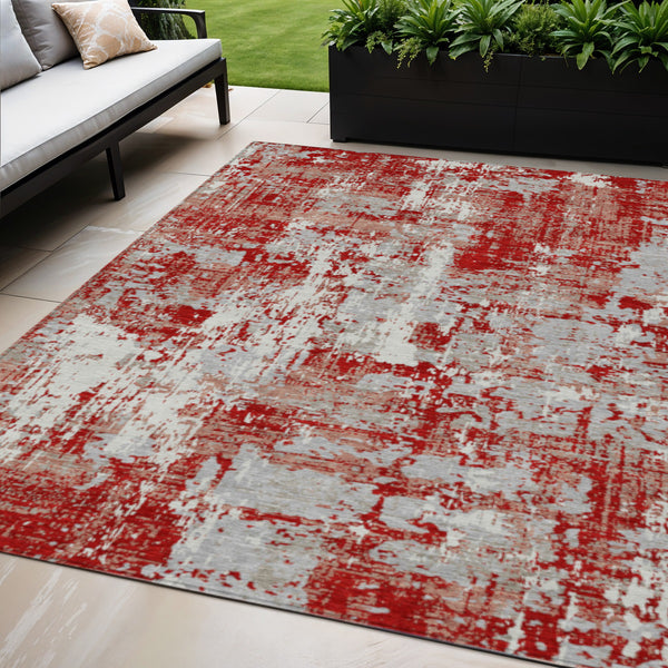 Homeroots 3' Black And Gray Abstract Washable Area Rug - Versatile Indoor Outdoor Design For Any Space 5' X 8' Polyester 597993