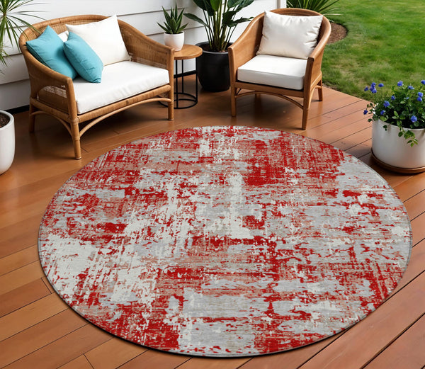 Homeroots 3' Black And Gray Abstract Washable Area Rug - Versatile Indoor Outdoor Design For Any Space 8' Round Polyester 597994