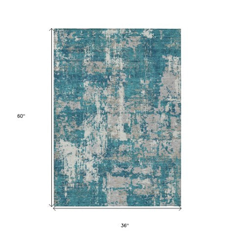 Homeroots 3' Black And Gray Abstract Washable Area Rug - Versatile Indoor Outdoor Design For Any Space 3' X 5' Polyester 597998