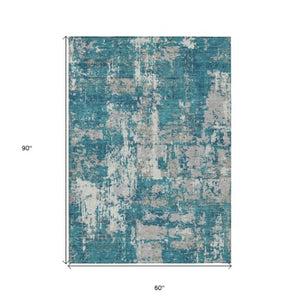 Homeroots 3' Black And Gray Abstract Washable Area Rug - Versatile Indoor Outdoor Design For Any Space 5' X 8' Polyester 597999