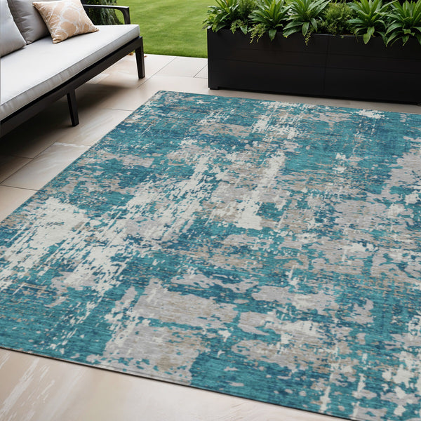 Homeroots 3' Black And Gray Abstract Washable Area Rug - Versatile Indoor Outdoor Design For Any Space 5' X 8' Polyester 597999
