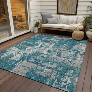 Homeroots 3' Black And Gray Abstract Washable Area Rug - Versatile Indoor Outdoor Design For Any Space 5' X 8' Polyester 597999