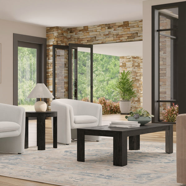 Alpine Furniture Carter Rectangular Coffee Table - Sleek Design For Modern Living Rooms, Easy Assembly And Elegance Black Rubberwood Solids & Oak Veneer 5979blk-61-alpine