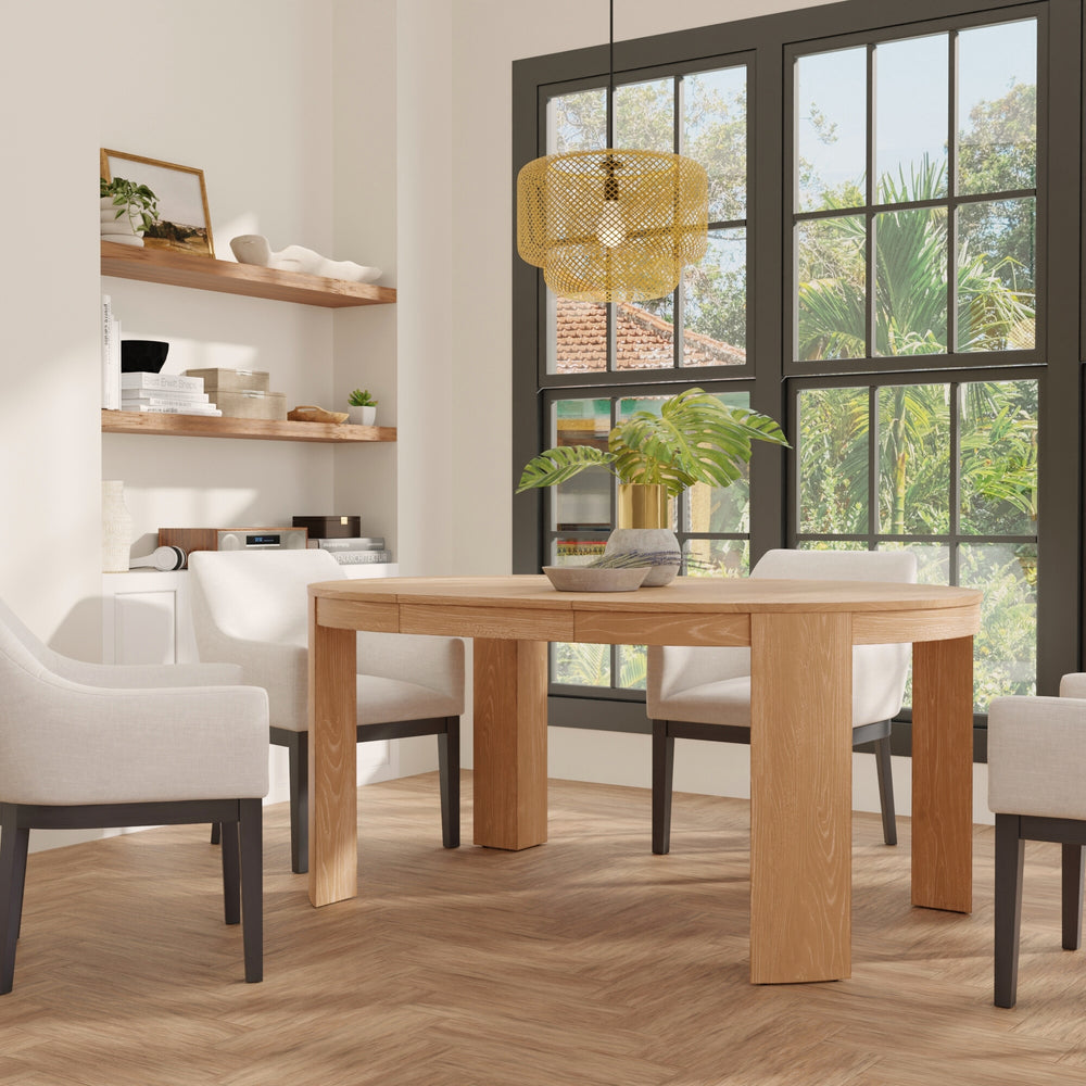 Alpine Furniture Carter Round Extension Dining Table: Elegant Design For Versatile Dining Experiences And Style Natural Rubberwood Solids & Oak Veneer 5979nat-25-alpine