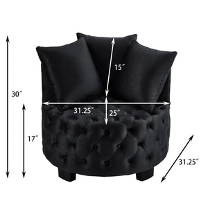 English Elm Contemporary Barrel Accent Chair Tufted Velvet Upholstery Curved Arms Living Room Black W2186P280249