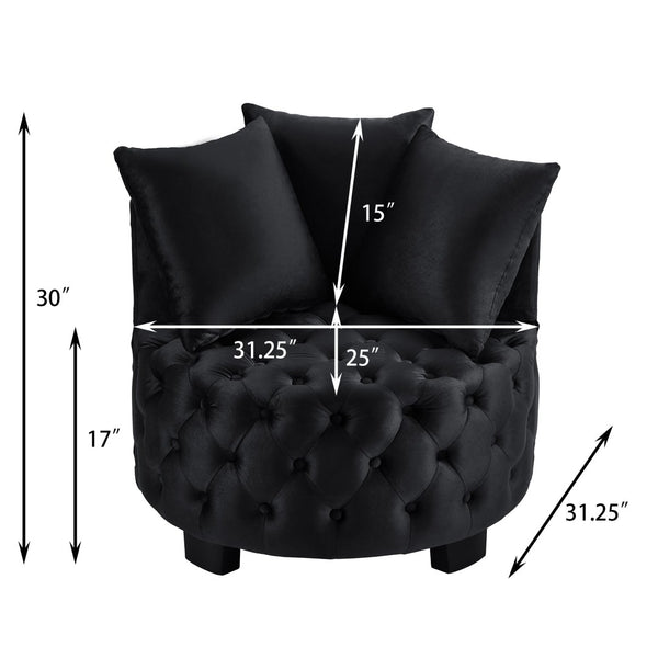 English Elm Contemporary Barrel Accent Chair Tufted Velvet Upholstery Curved Arms Living Room Black W2186P280249