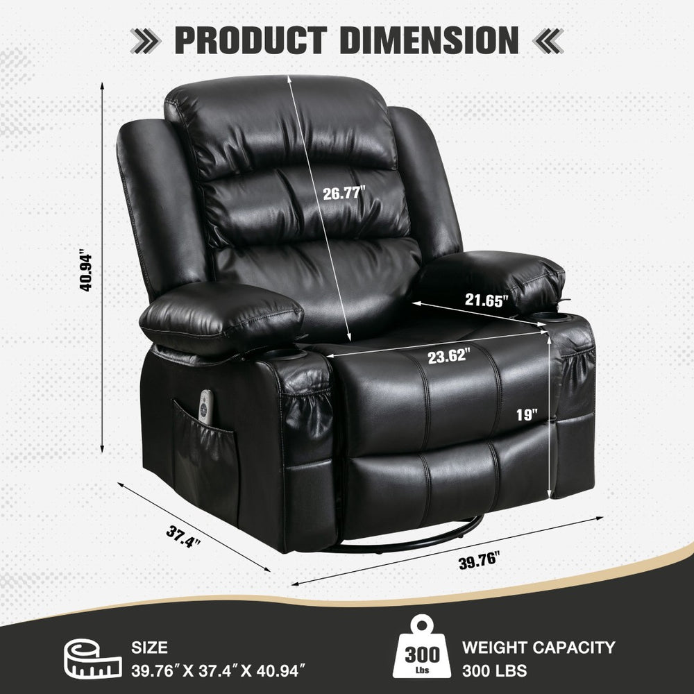 English Elm Massage Swivel Rocker Recliner with Heat Lumbar Relief and Usb Port for Living Room W1521P476713