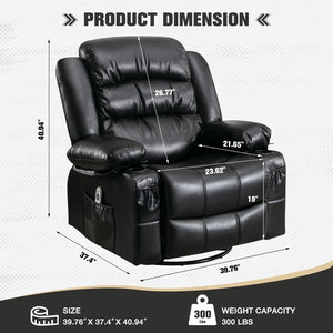 English Elm Massage Swivel Rocker Recliner with Heat Lumbar Relief and Usb Port for Living Room W1521P476713
