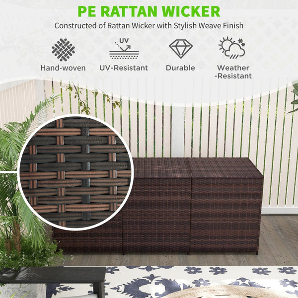 English Elm Outsunny 175 Gallon Weather-Resistant Rattan Deck Box With Pneumatic Lid For Outdoor Storage Solutions W2225P200688-GIGA