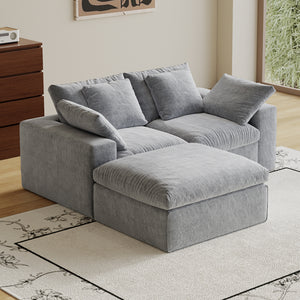 English Elm Modular Sectional Sofa - 3-Seater Light Gray Minimalist Design With Ottoman, Comfy Sleeper Option W3622S00010