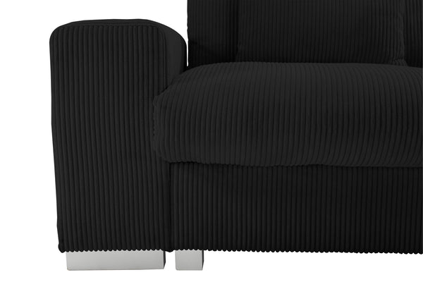 English Elm Nordic-style L-shaped flannel sofa with solid wood frame, ergonomic comfort and durable stain-resistant fabric for modern minimalist living room gatherings Black W2795S00029