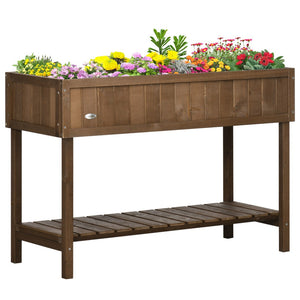 English Elm Outsunny 43In Raised Garden Bed With 8 Pockets & Bottom Shelf – Ergonomic Wooden Planter For Herbs & Veggies W2225P217235-GIGA