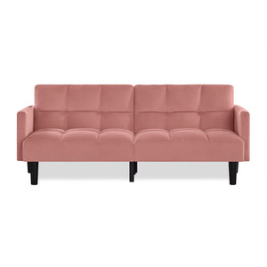 English Elm Velvet Convertible Futon Sofa Bed with Adjustable Back, Plush 9" Cushion, Eucalyptus Frame for Apartments Pink W1413P332830