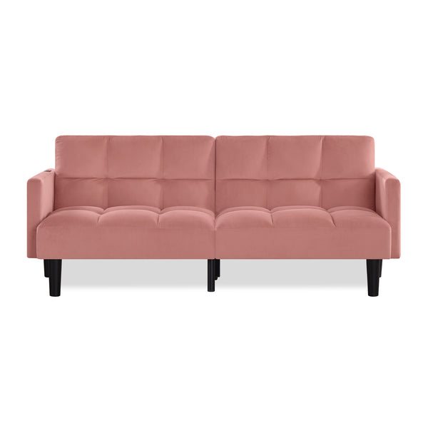 English Elm Velvet Convertible Futon Sofa Bed with Adjustable Back, Plush 9" Cushion, Eucalyptus Frame for Apartments Pink W1413P332830