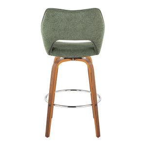 English Elm Fixed-height Swivel Barstools Mid-century Walnut Bentwood Frame Grey Upholstered Set B202S01927