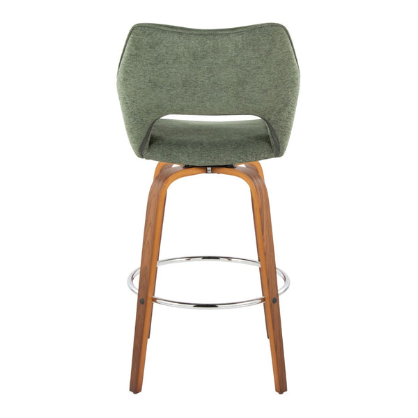English Elm Fixed-height Swivel Barstools Mid-century Walnut Bentwood Frame Grey Upholstered Set B202S01927