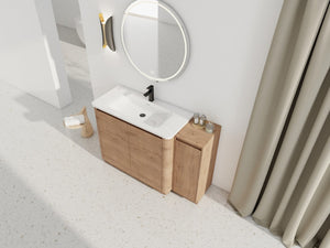 English Elm 52'' Freestanding Bathroom Vanity Oak Finish Ceramic Sink Soft Close Storage Cabinet W999S00513